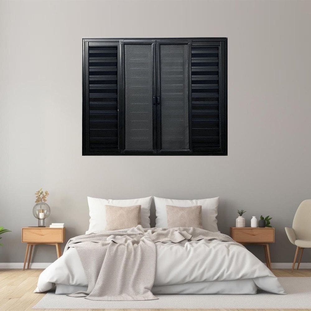 Janela Veneziana 6 Folhas Com Tela Mosquiteira Aluminio 120cm x 150cm Preto