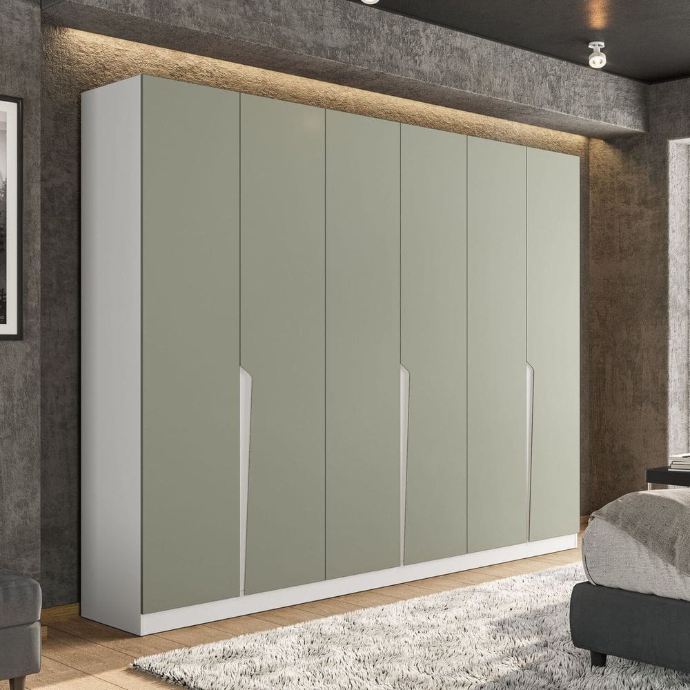 Guarda-roupa 6 Portas 4 Gavetas Porto Branco/Verde