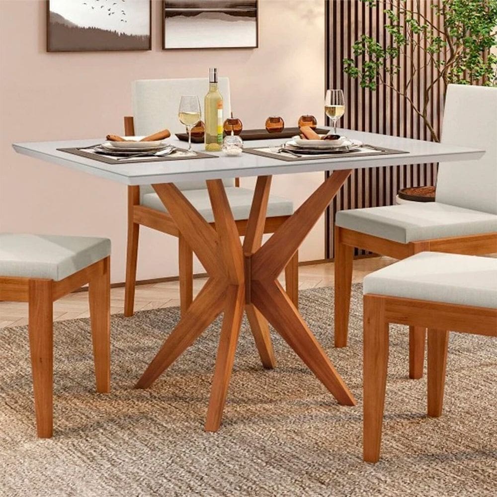 Mesa para Sala de Jantar Retângular Tampo Laqueado com Vidro Espelhado 120cm - Liza CInamomo e Off White