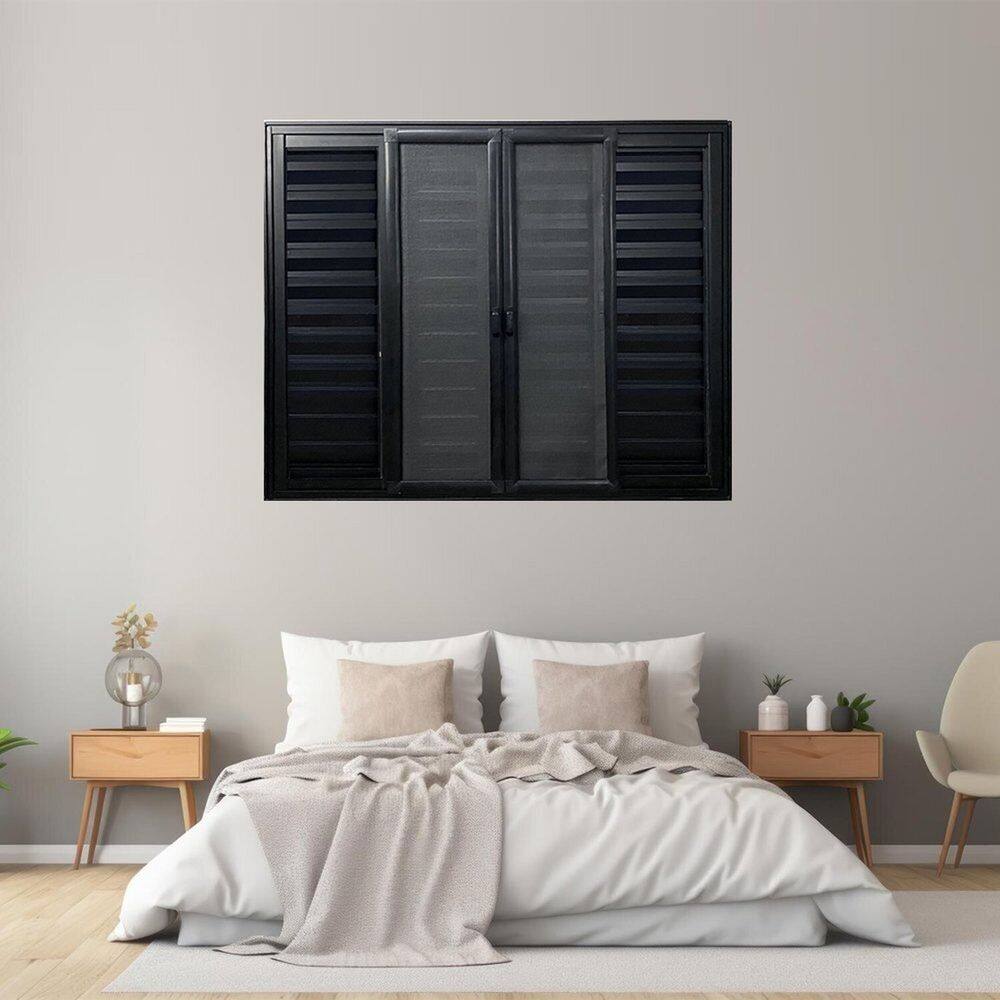 Janela Veneziana 6 Folhas com Tela Mosquiteira Aluminio 100cm x 150cm Preto