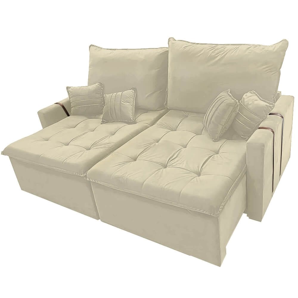 Sofá Cama Chicago em Linho 4 Lugares Retrátil e Reclinável 220cm Kasacomigo Cor Bege