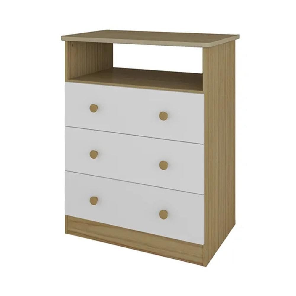 Cômoda Infantil Smim Peroba em 100% MDF Branco com Carvalho