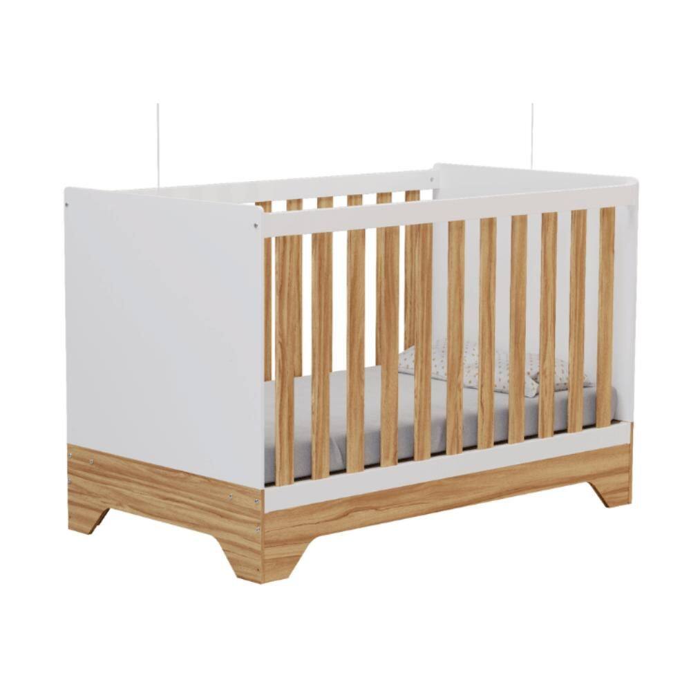 Berço Peroba Popy Retrô Americano Branco c/ Amêndoa Infantil
