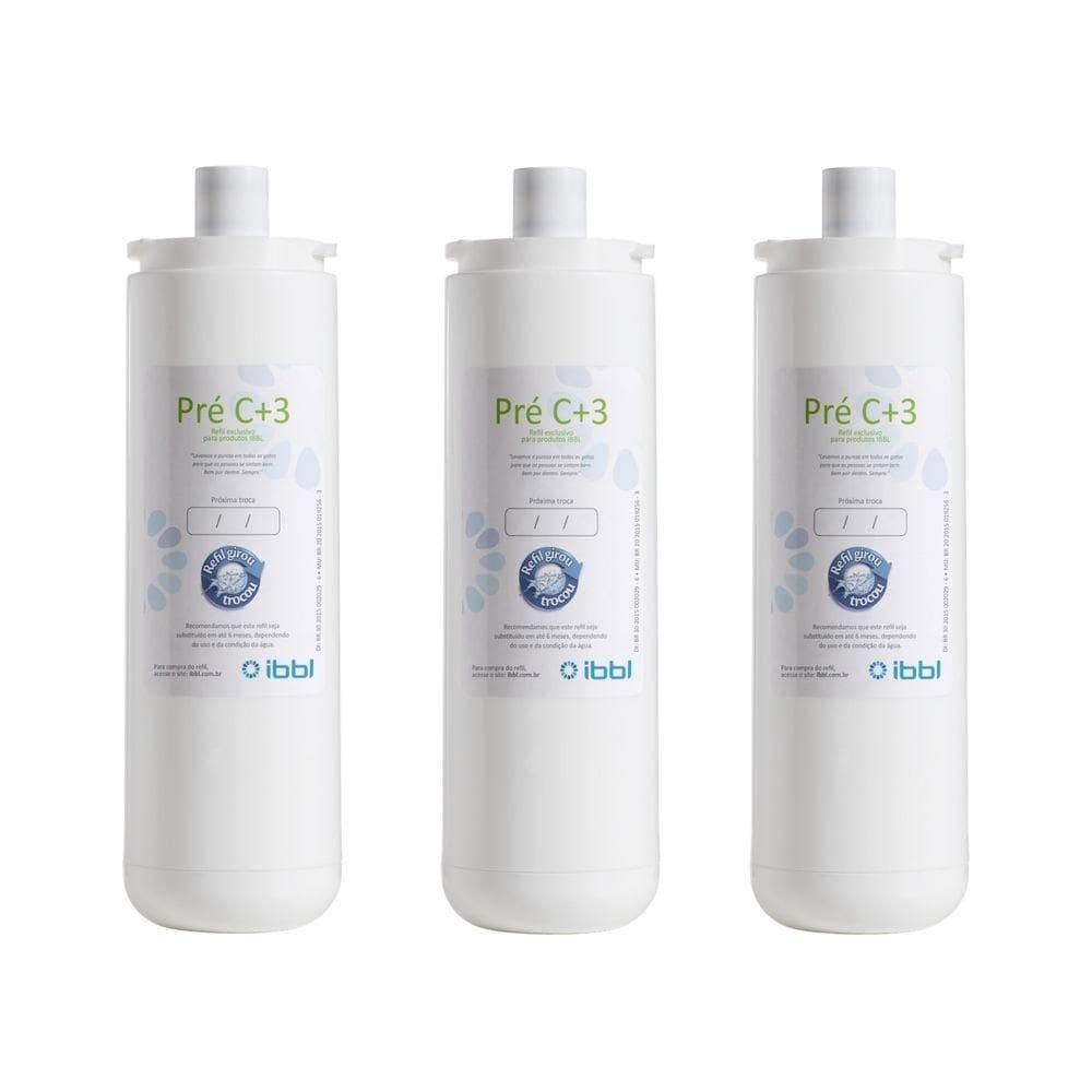 Kit 3 Filtros Refil Pré C+3 para Purificadores de Água IBBL Immaginare, FR600, PFN e Outros
