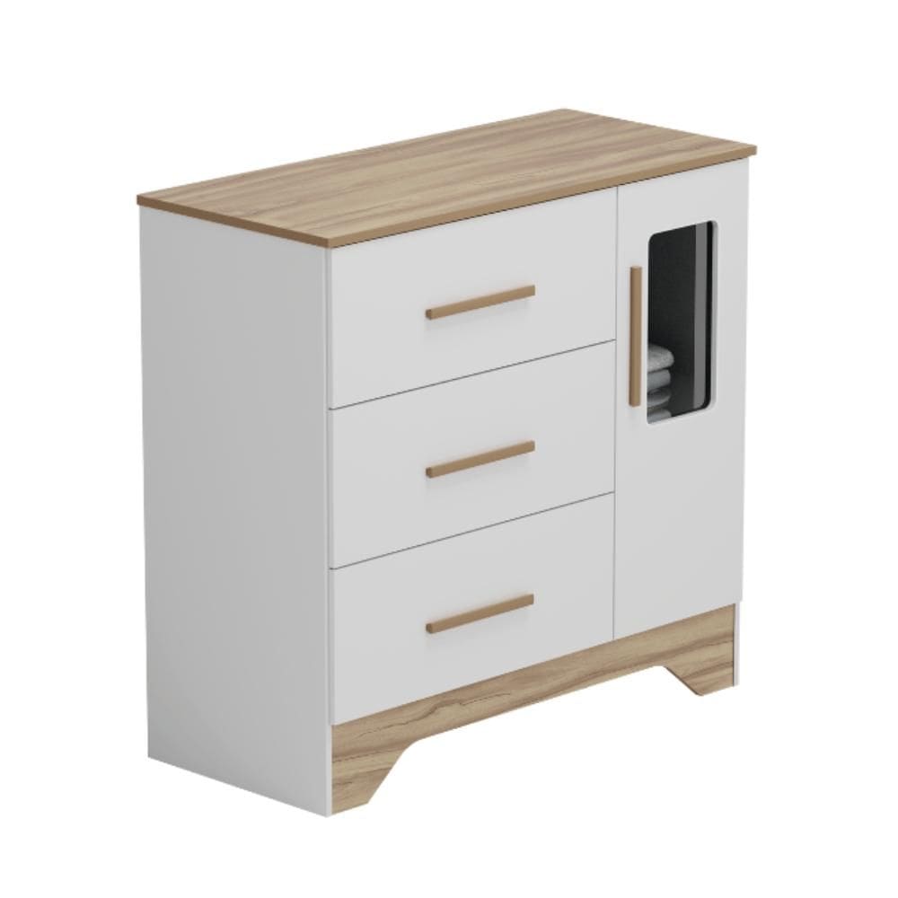 Cômoda Infantil Popy Retrô Peroba Branco Carvalho 100% MDF