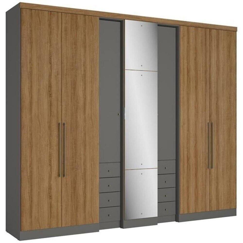 Guarda-Roupa Casal THB Absolut Plus, 7 Portas de Bater com Espelho, Grafite e Almendra, 288 cm