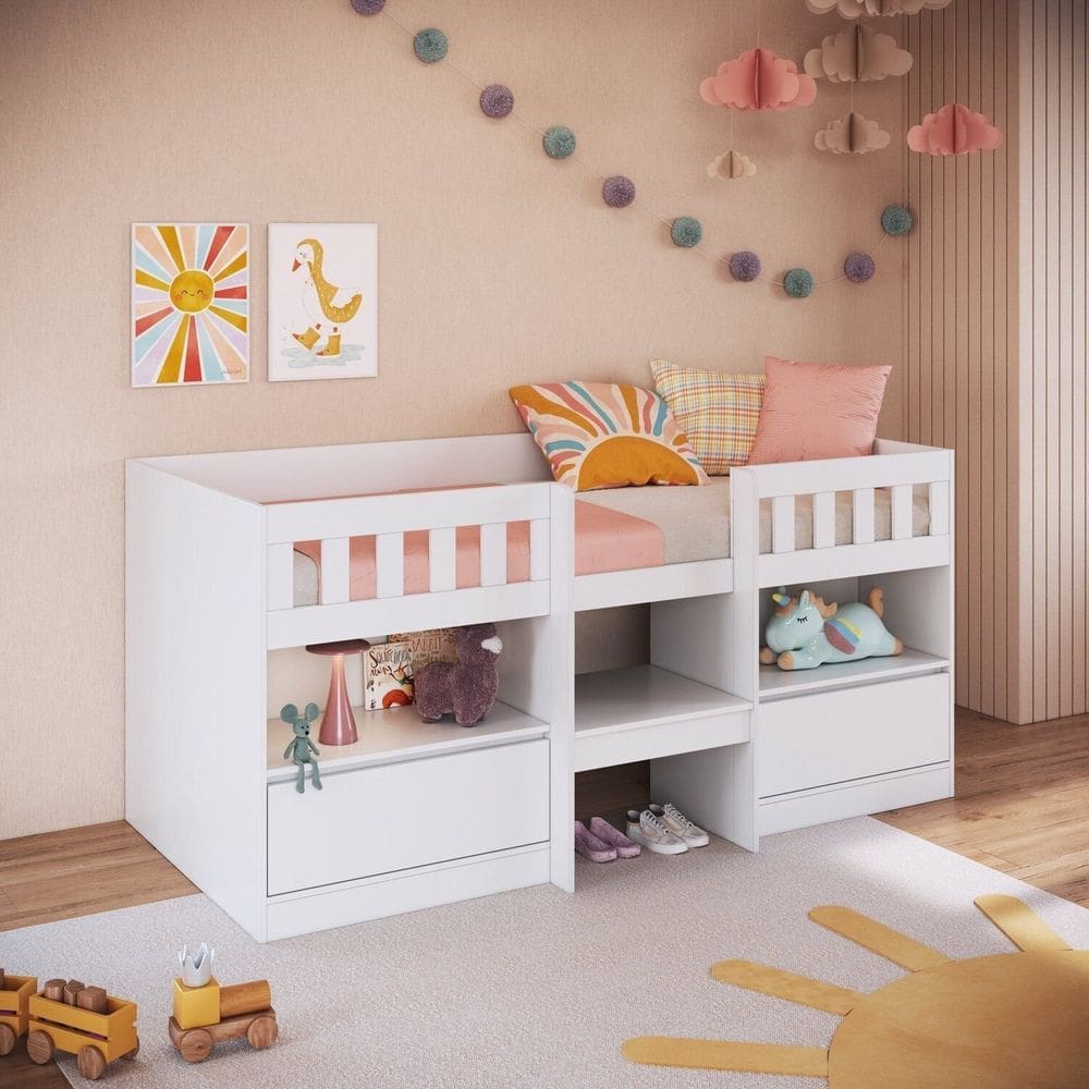 Cama Alta Infantil com Portas 80 Ilha Bela Branco