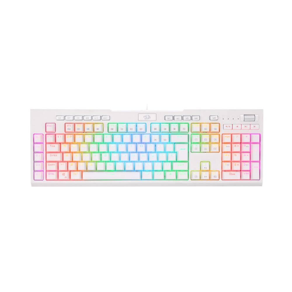 Teclado Mecânico Gamer Redragon Brahma Pro - ABNT2 - RGB Chroma - Switch Blue - Branco K586W-RGB-PRO