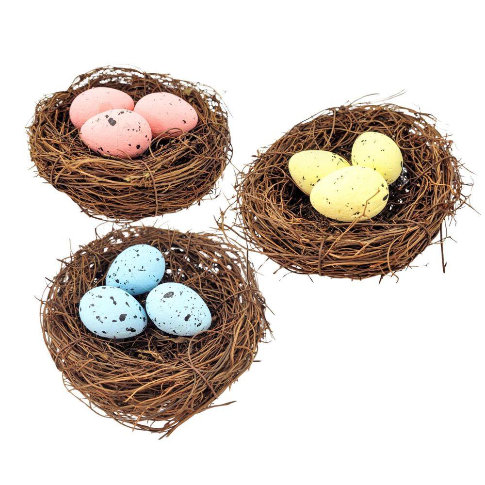 Kit 3 Ninho Decorativo Com 3 Ovos De Páscoa Enfeite Páscoa