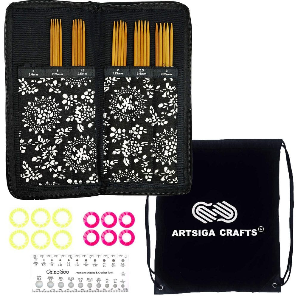 Conjunto de agulhas de tricô ChiaoGoo Spin Bamboo DPN Sock US 1-3