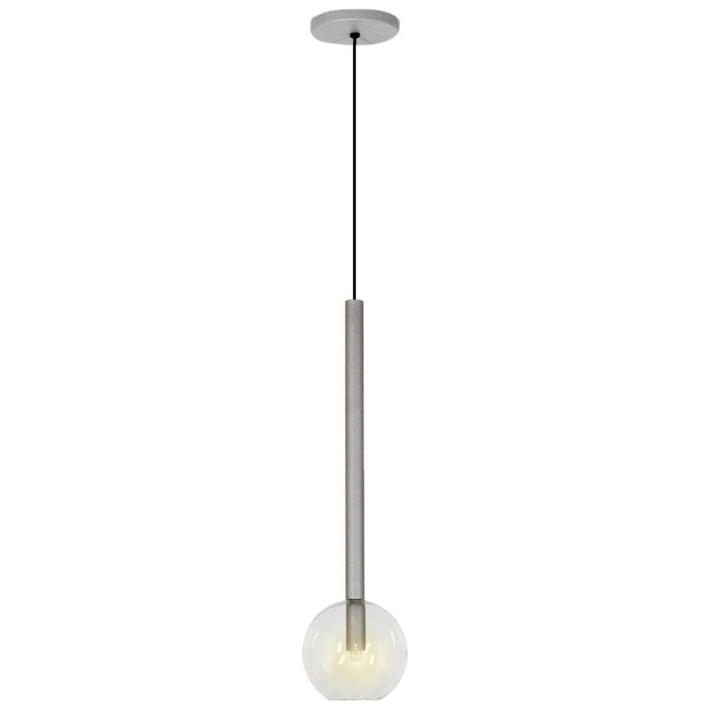 Pendente Luminária Teto Lustre Tubo Globo Vidro 14Cm Prata