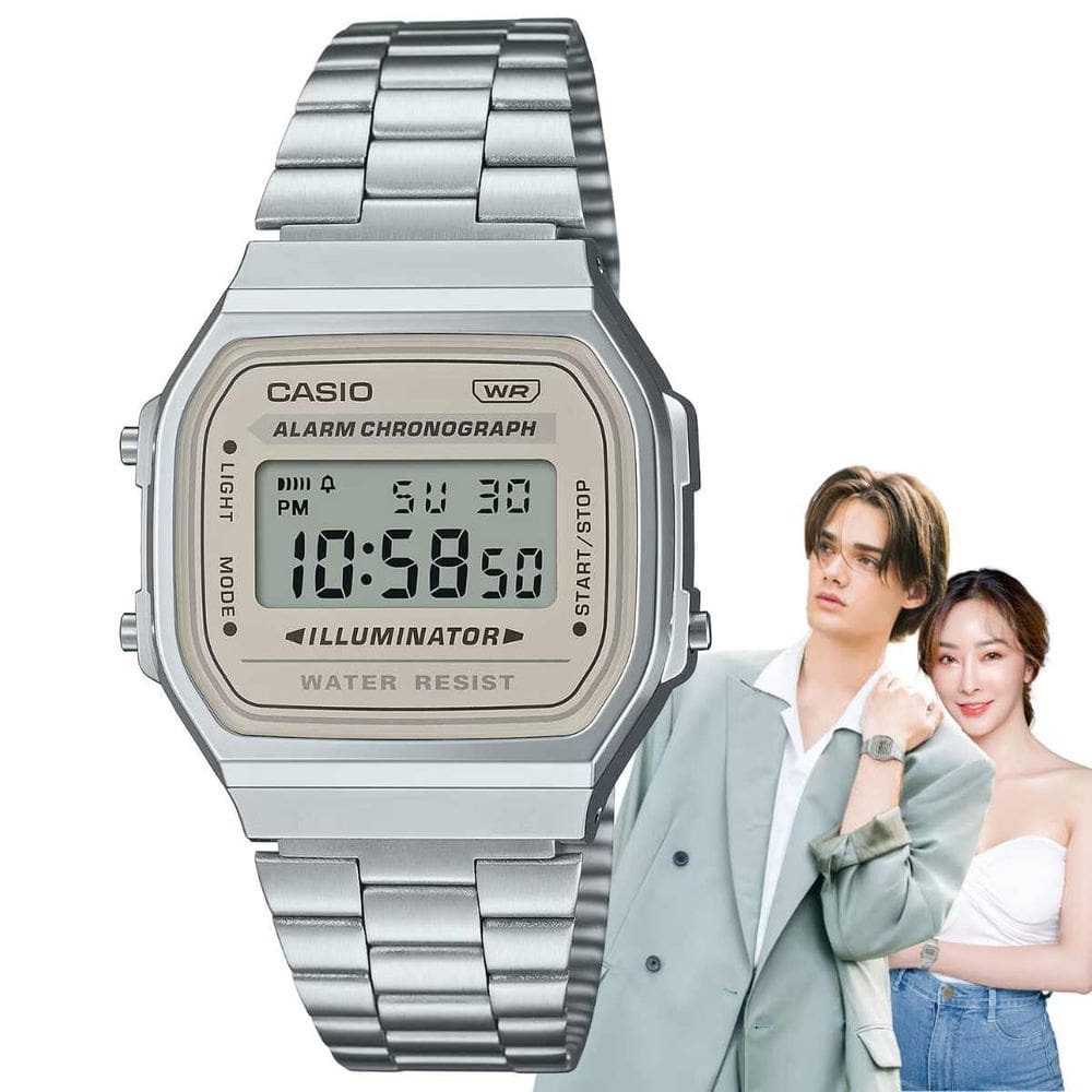 Relógio de Pulso Casio Feminino Masculino Digital Aço Inóx Vintage Resistente Água Quadrado Pequeno Casual Prata A168WA-8AYDF