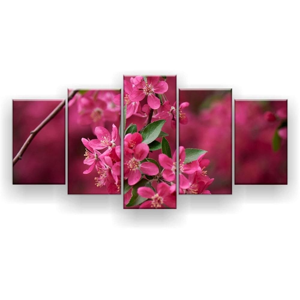 Quadro Decorativo Mosaico 5 Peças Flores De Amêndoas-De-Rosa