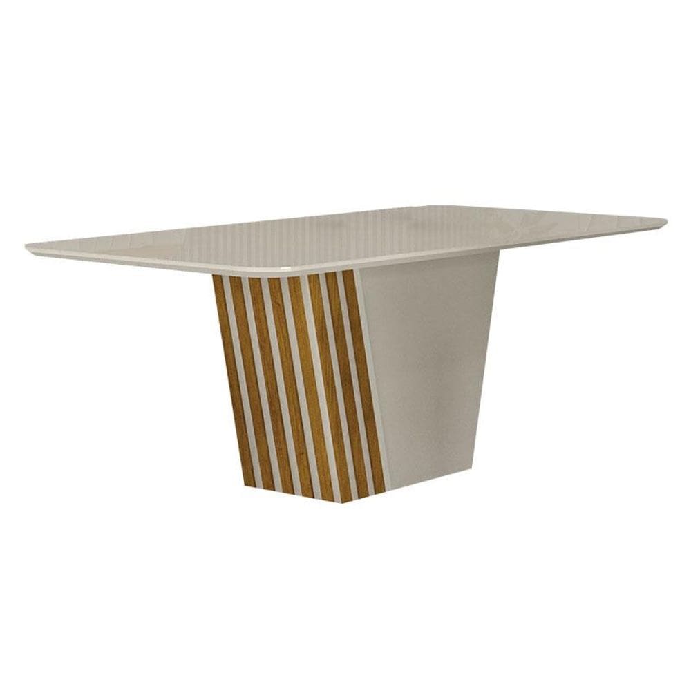 Mesa de Jantar Liz 1,80 com Vidro Off White Freijó Off - Leifer Móveis