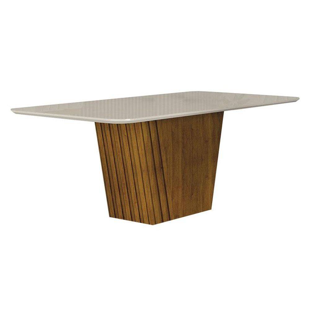 Mesa de Jantar Liz 1,80 com Vidro Freijó Off White - Leifer Móveis