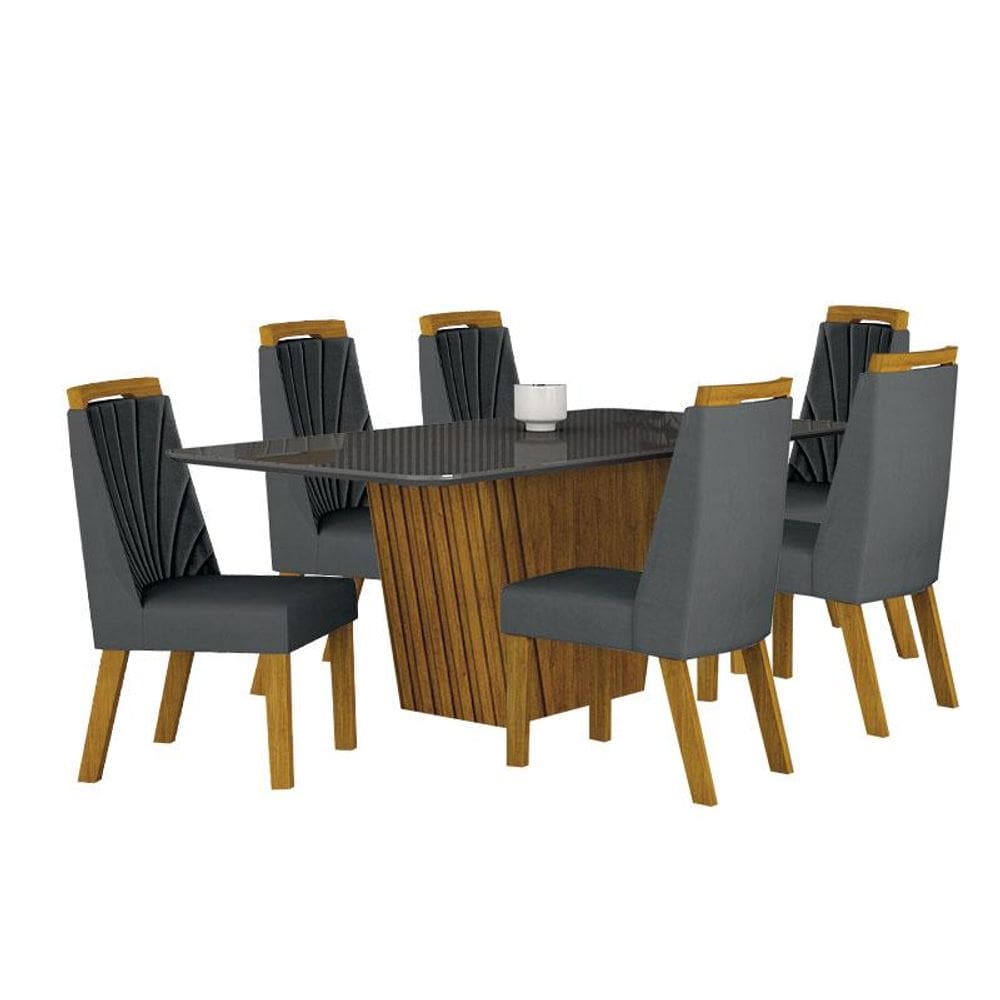 Mesa de Jantar Liz 180x90 Freijó Chumbo com 6 Cadeiras Freijó Joli Chumbo - Leifer Móveis