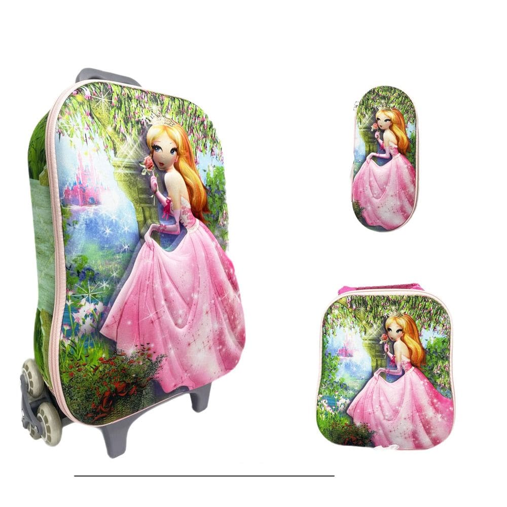 Kit Mochila C/ Rodinhas E Lancheira + Estojo Princesa Ginger