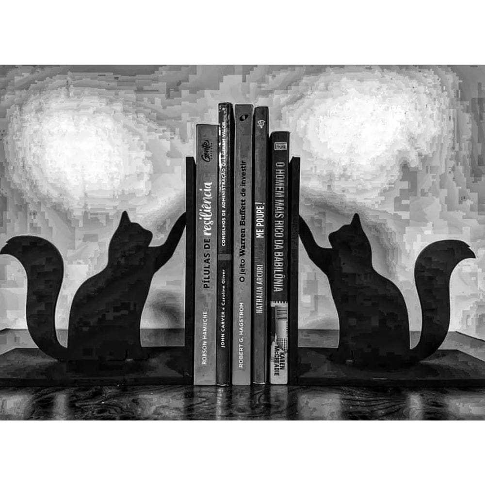 Suporte Premium Preto Aparador Livros Design Gato Organize