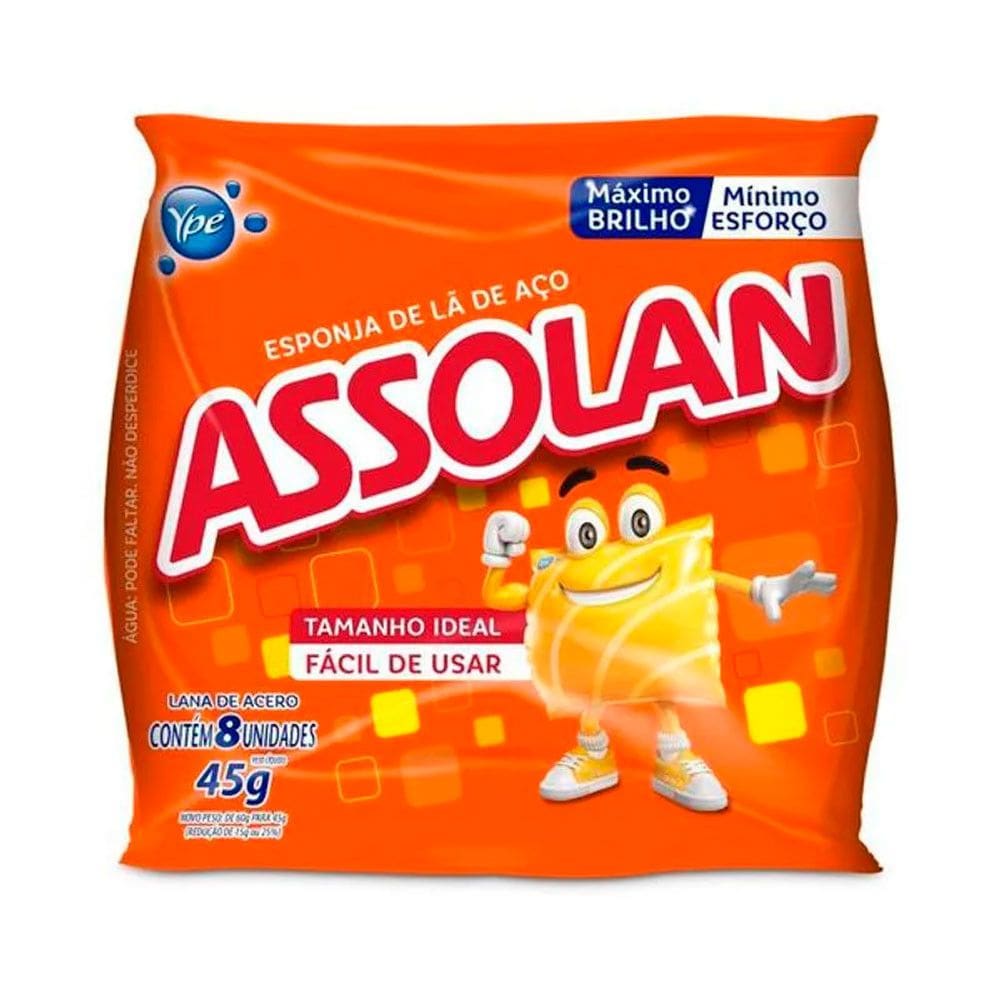 Kit com 5 Esponja Lã de Aço 45g com 8 Unidades Assolan