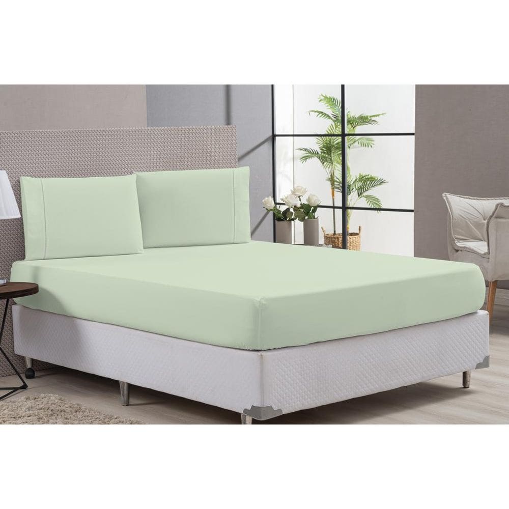 Jogo Lençol Cama Casal Queen 80% Algodão Verde Elástico