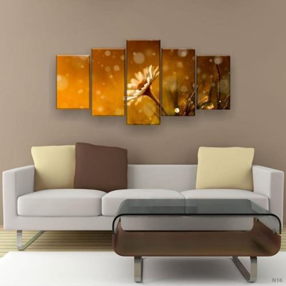 Quadro Decorativo Mosaico 5 Peças Flor E Chuva