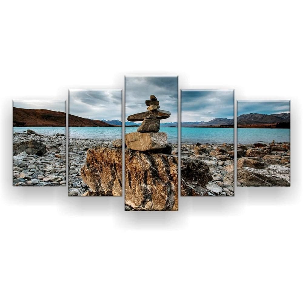 Quadro Decorativo Mosaico 5 Peças Pilha De Pedras