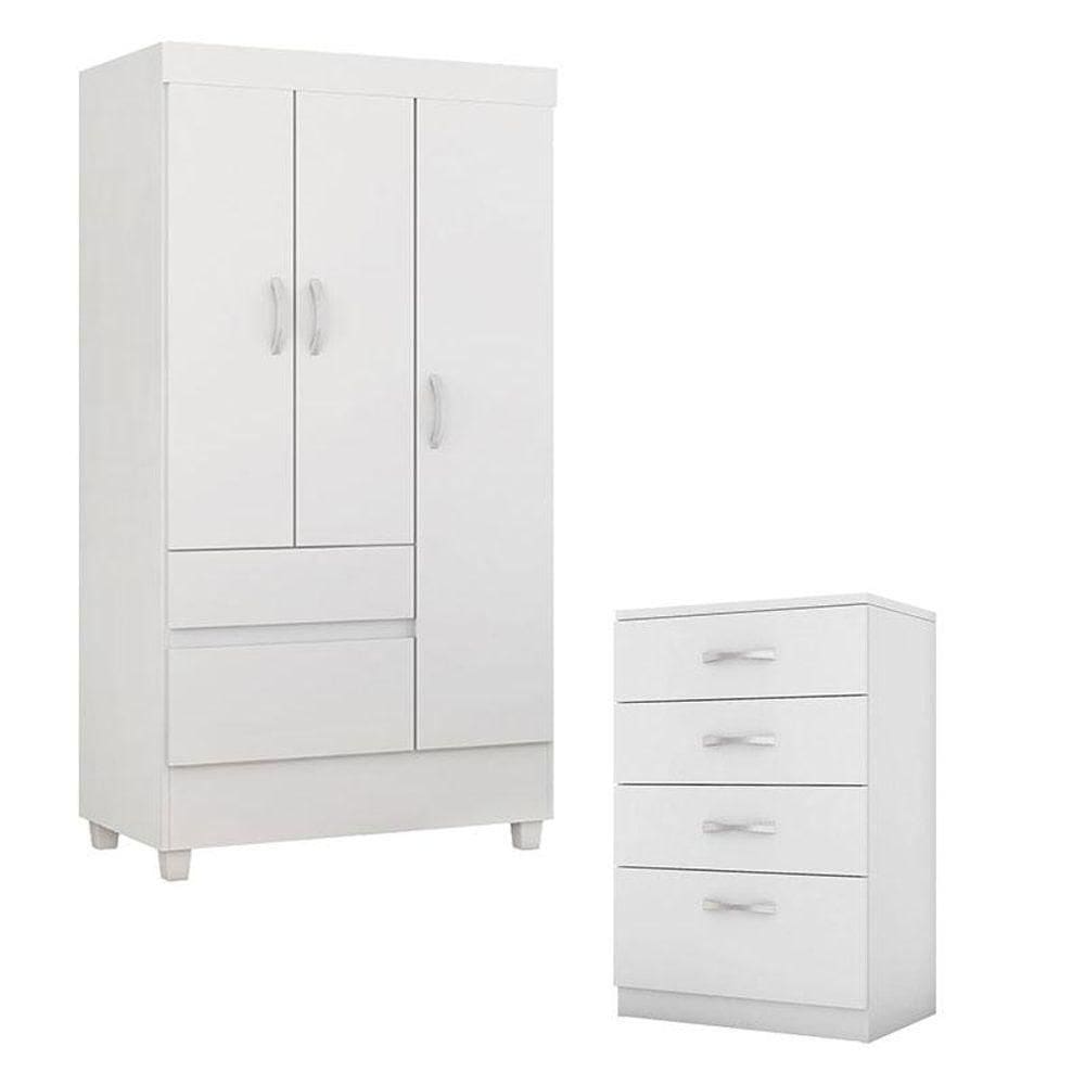 Cômoda Astral E Guarda Roupa Solteiro Wind Branco Flex - Demóbile