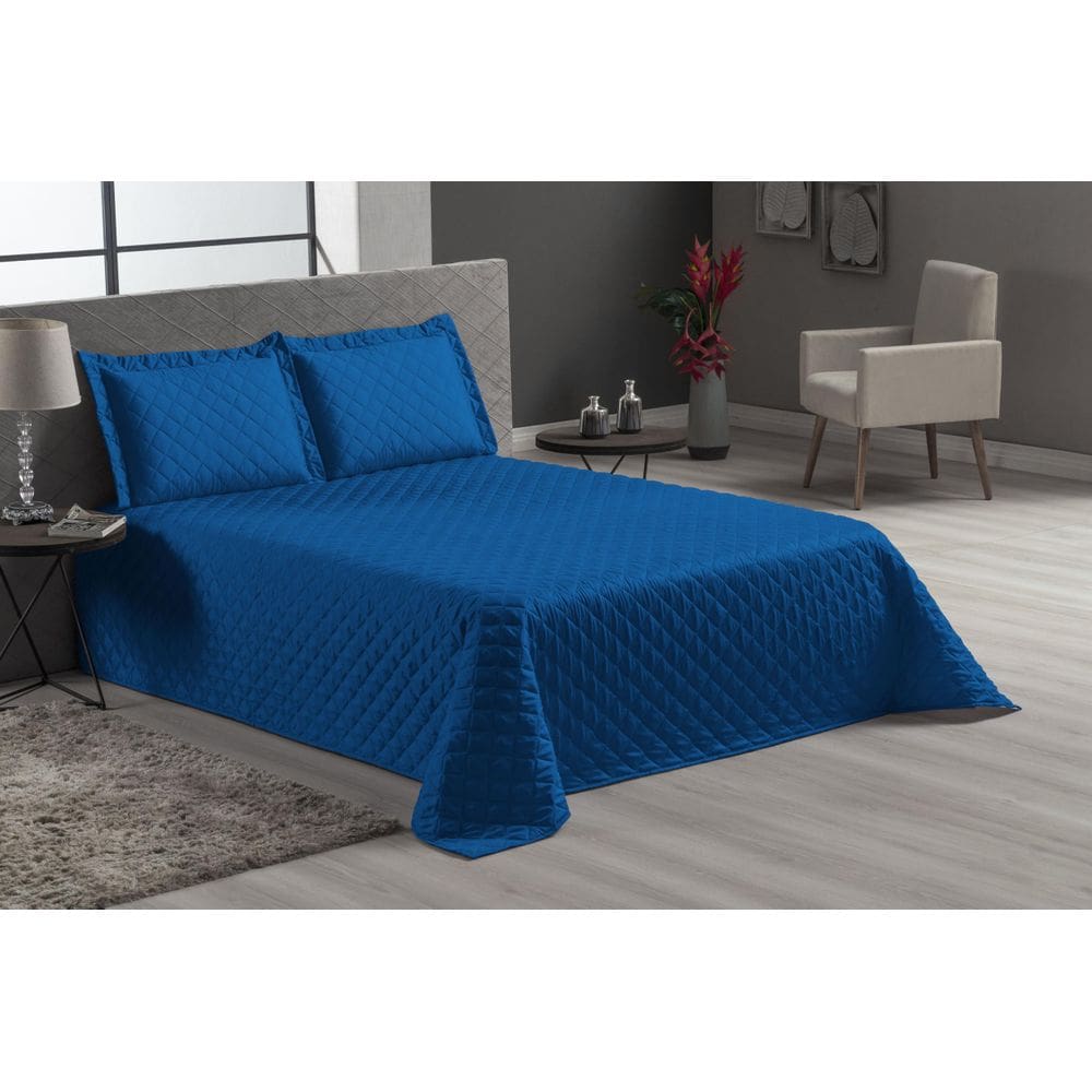 Cobre Leito Azul Royal E Lençol Veneza 4 Peças Casal Queen