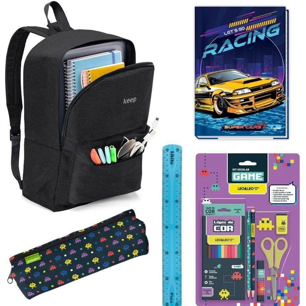 Kit Escolar Com Mochila Reforçada + 7 Itens Essenciais