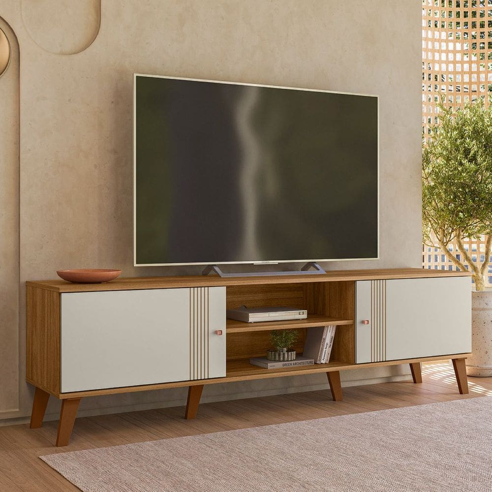 Rack 180cm para TV até 75" 2 Portas Denver Cor Nature e Off White - Peternella