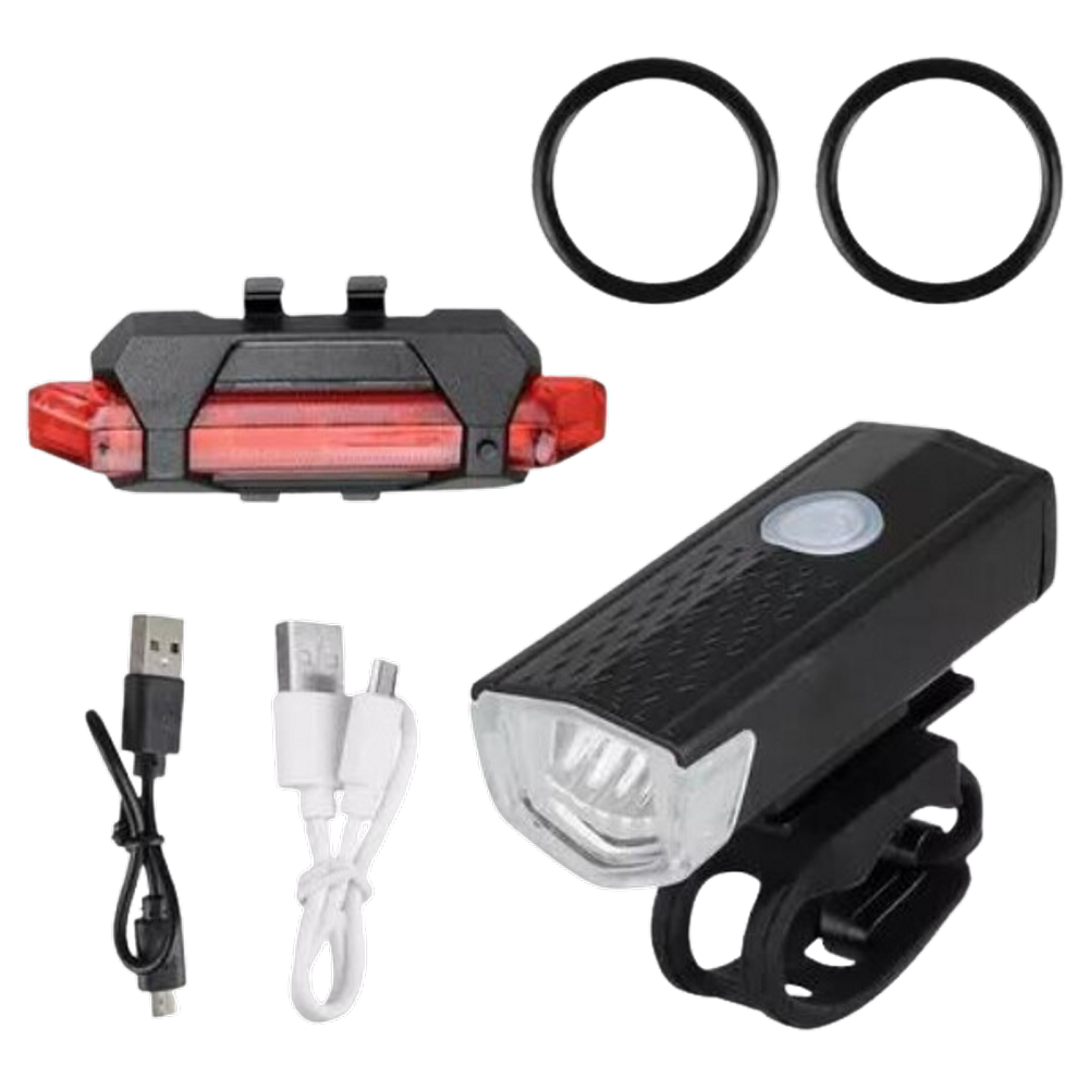 Kit Bike Farol Frontal + Traseiro Ultra Led Usb Recarregável