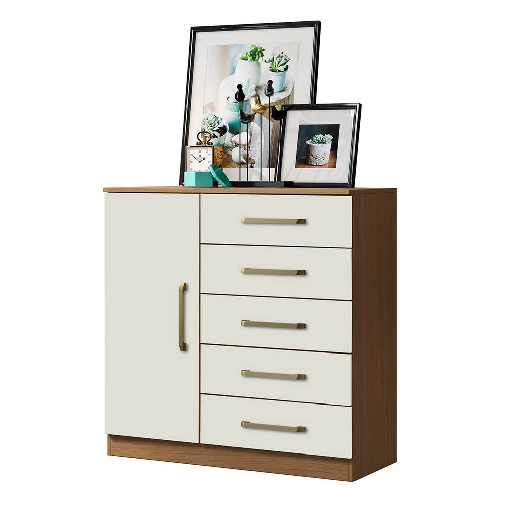 Seu Quarto com a Elegância da Cômoda Milão A1  91cm – 1 Porta e 5 Gavetas Atacama/off White