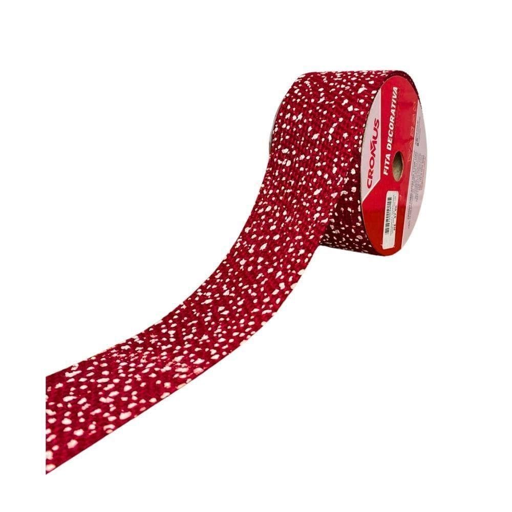 Fita Aramada Trabalhada Natalina Natal Vermelho E Branco 6,3x914cm Cromus