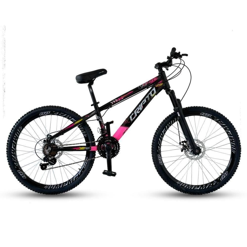 Bicicleta Aro 26 Cripto Freeride 21 Marchas Freios A Disco - Preto/rosa