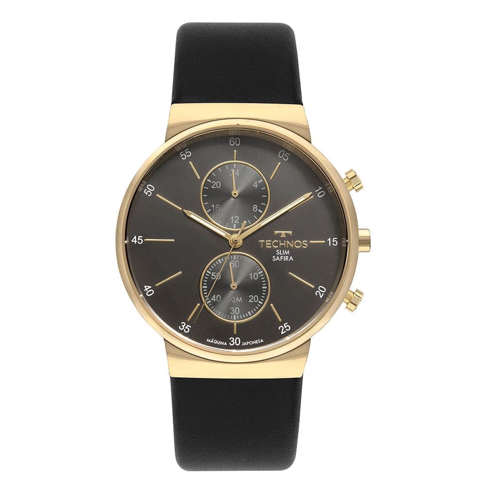 Relógio TECHNOS masculino slim safira couro preto VD36AD/0F