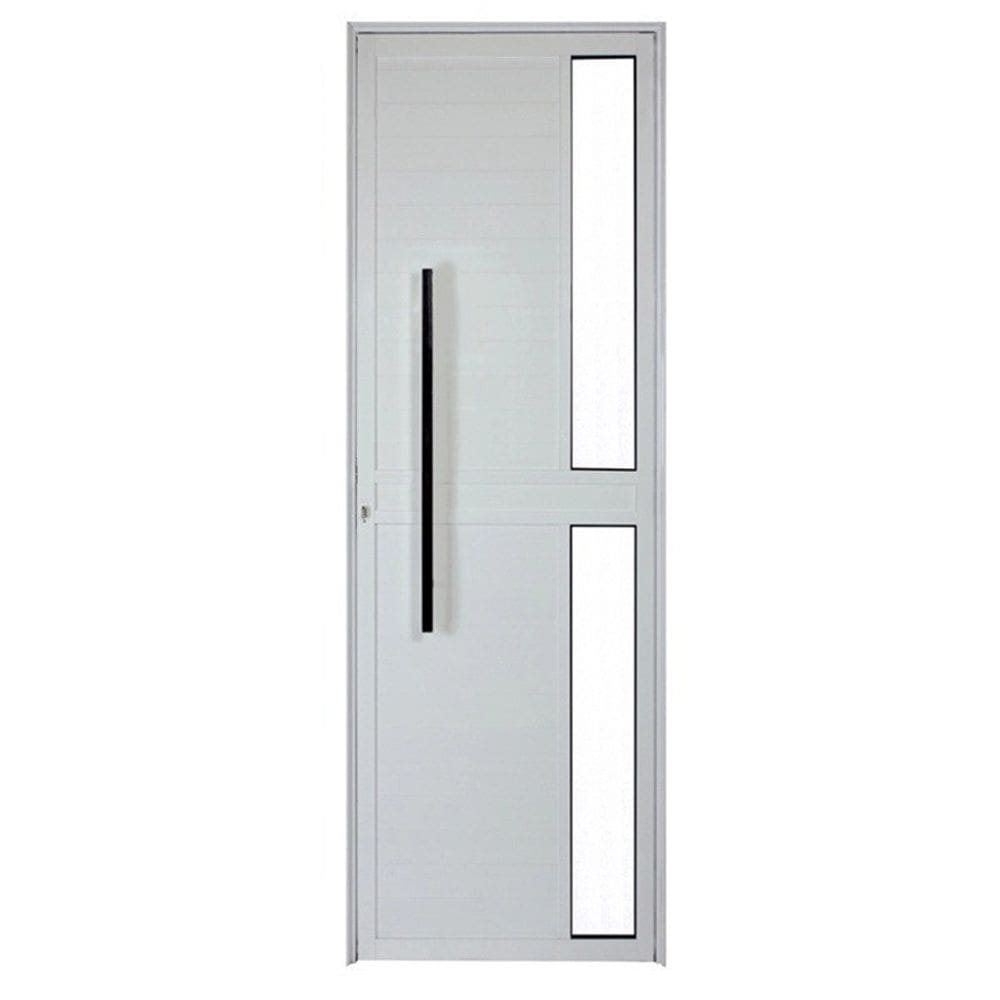 Porta Lambril 2,10x80 lado DIREITO L-25 no alum. branco c/puxador redondo e vidro lateral