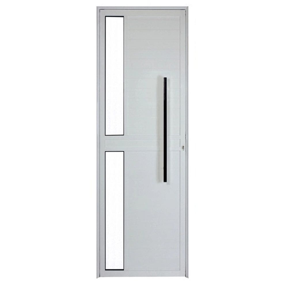 Porta Lambril 2,10x90 lado ESQUERDO L-25 no alum. branco c/puxador redondo e vidro lateral