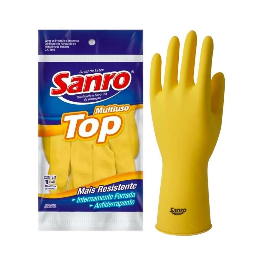 Kit Luva de Látex Multiuso Top Reforçada P Amarela 3un Sanro