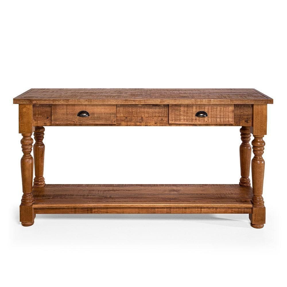 Aparador Mesa Rústico Decorativo Em Madeira Maciça Bh 150cm Com Pés Torneados - Natural - Bege