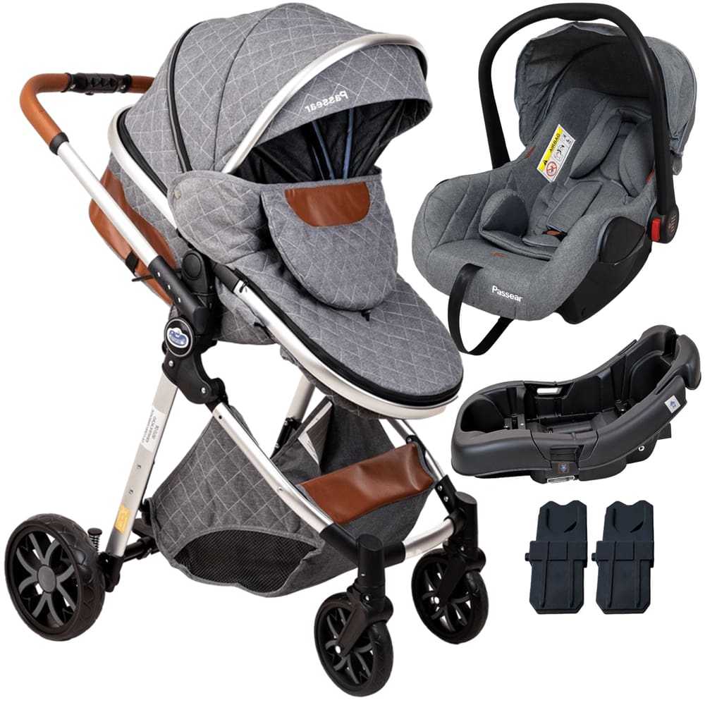 Carrinho de Bebe com Bebe Conforto Base Passear Baby Ares Cinza