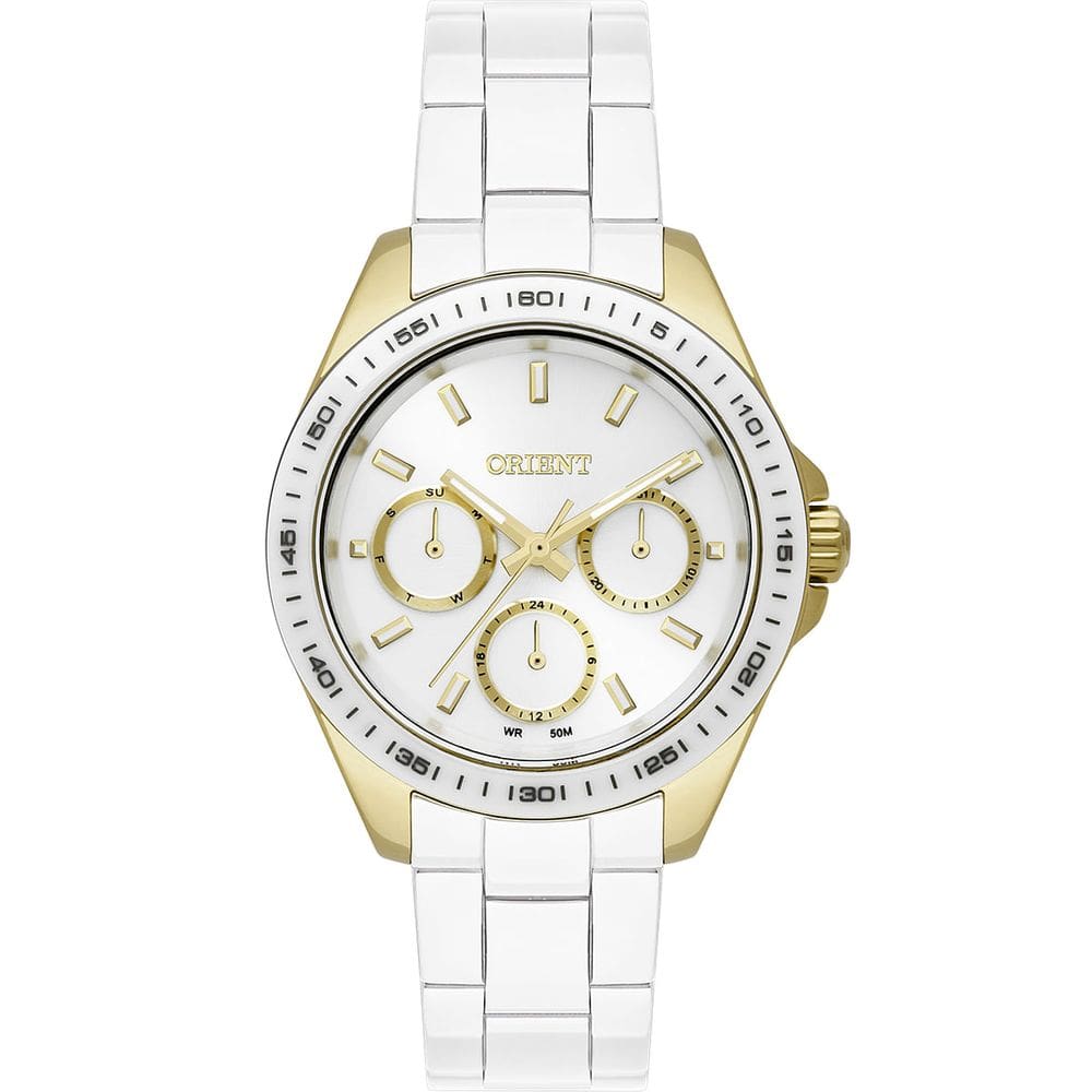 Relógio ORIENT feminino dourado branco FTSKM005 B1BX