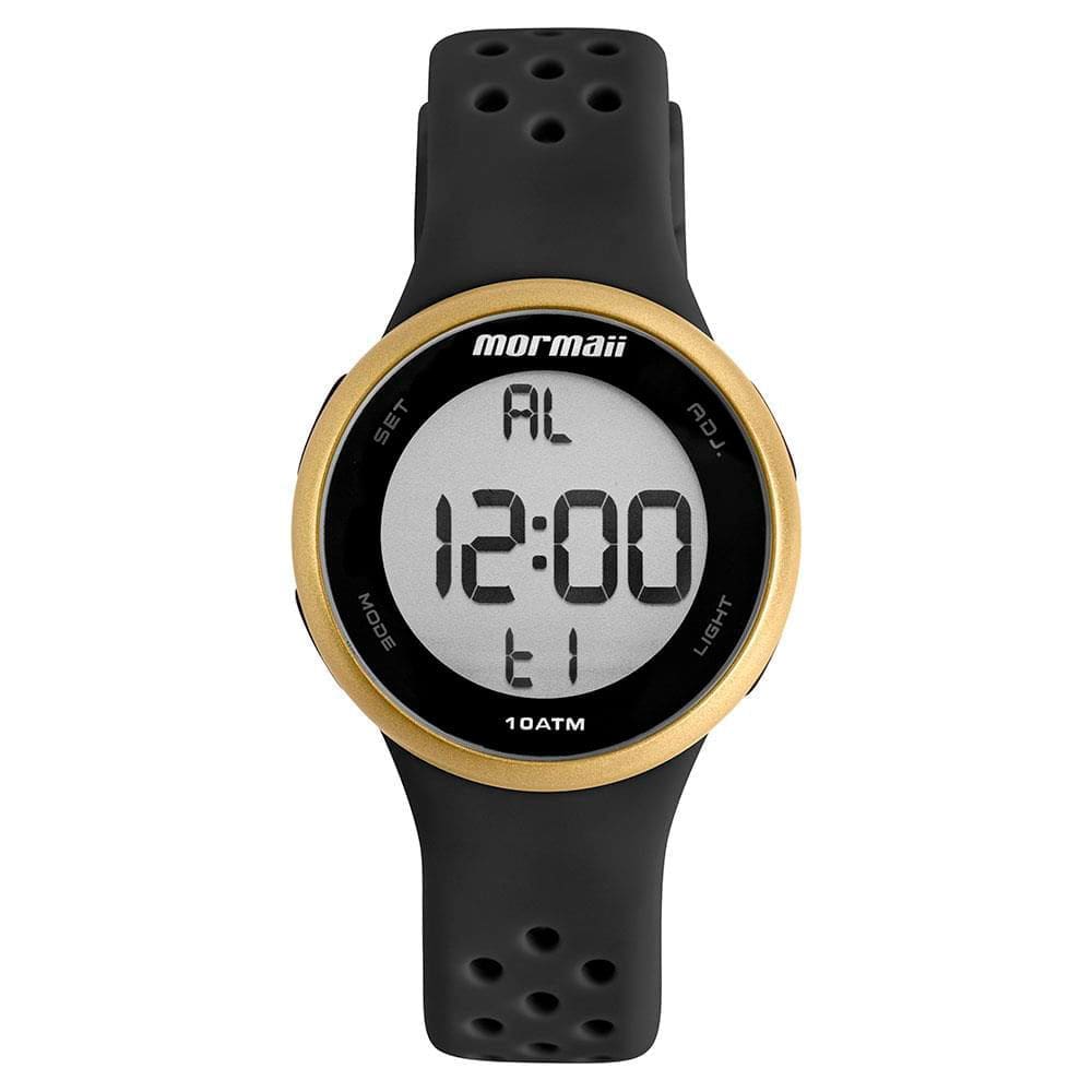 Relógio MORMAII feminino digital dourado preto MO8801/8P