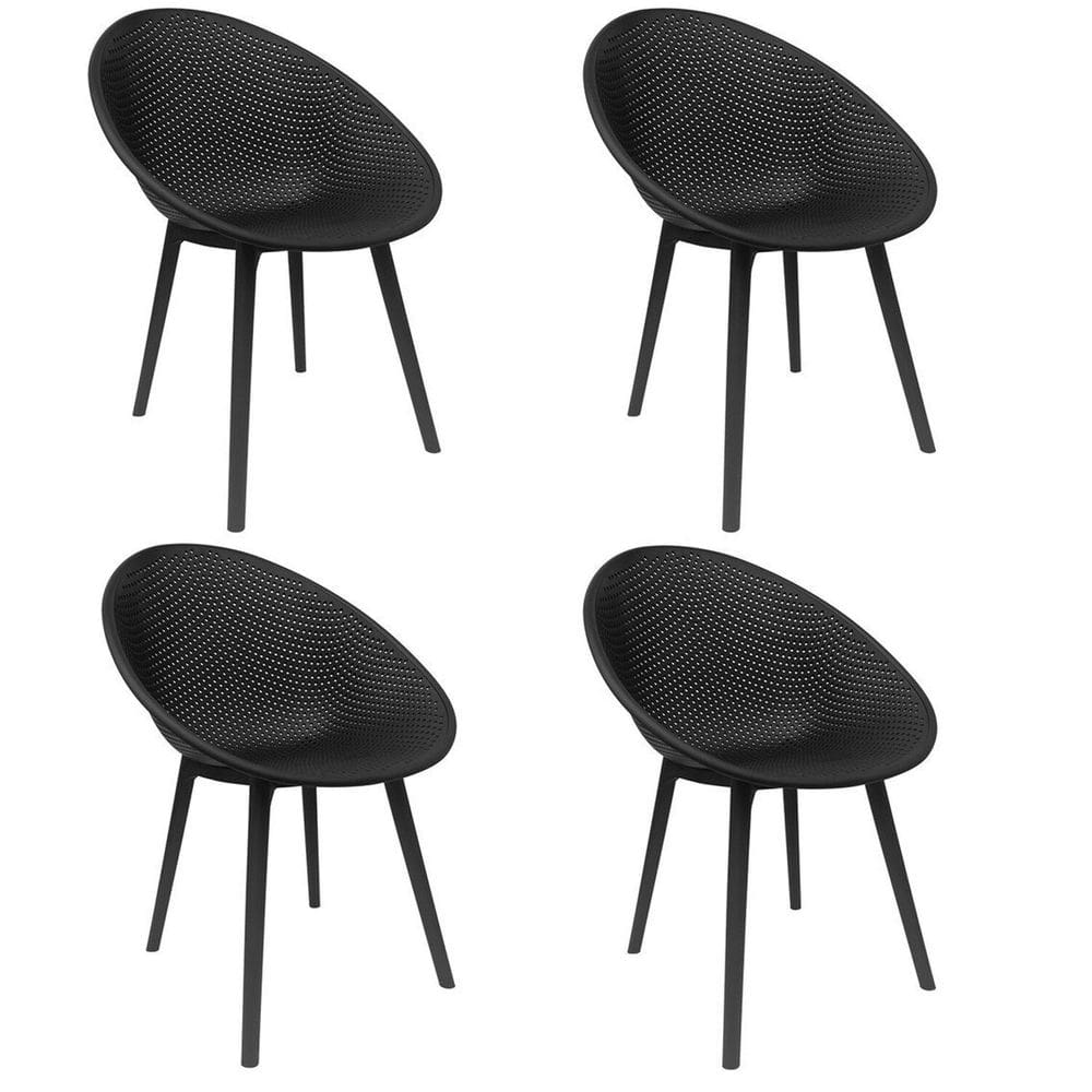 Kit com 4 Cadeiras para Jardim e Área Externa Drops Preto