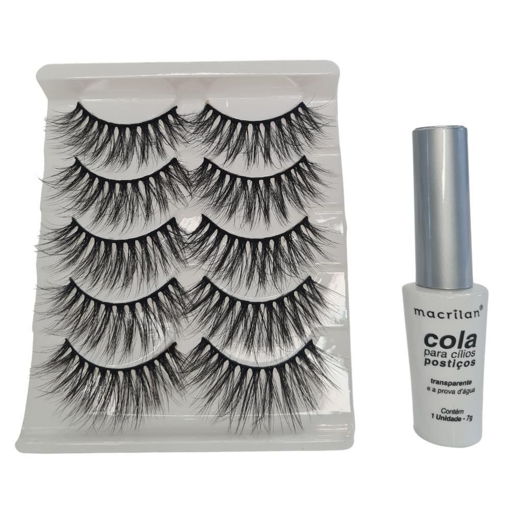 Kit Macrilan Cola Cílios Postiços+Cílios 3D 5 Pares Gl702