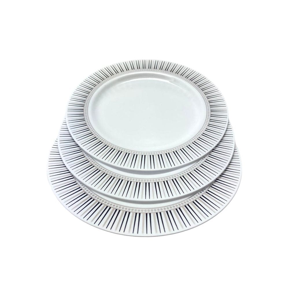 Kit 6 Pratos Acrílico Redondo Borda Pino Prata 18Cm Luxo