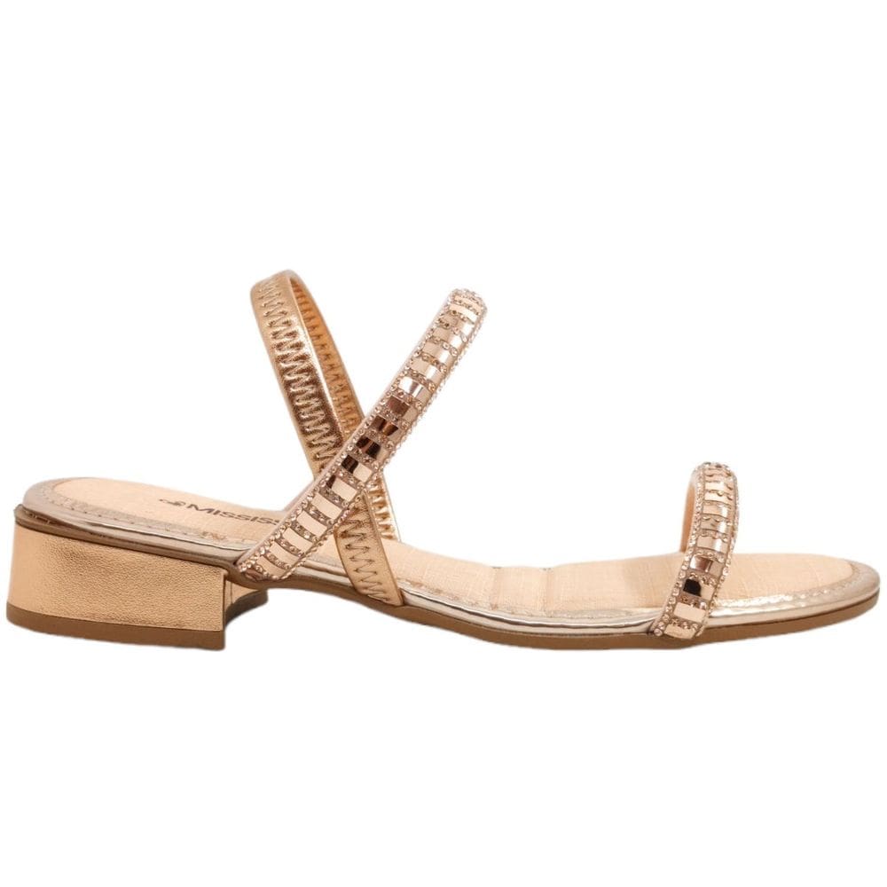 Sandália Feminina Casual Social Dia a Dia Salto Baixo Calce Fácil com Strass Mississipi Mi993