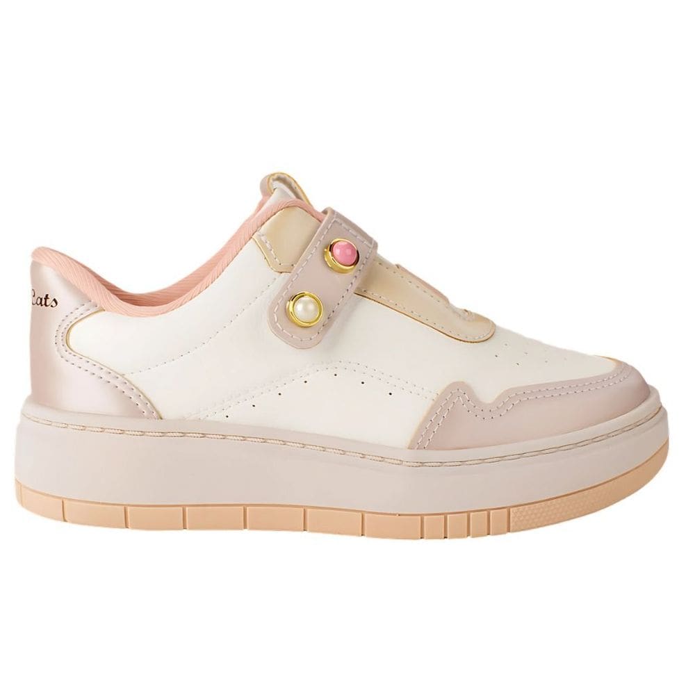 Tênis Pink Cats V5181 Infantil Branco/Rosa confortável dia a dia