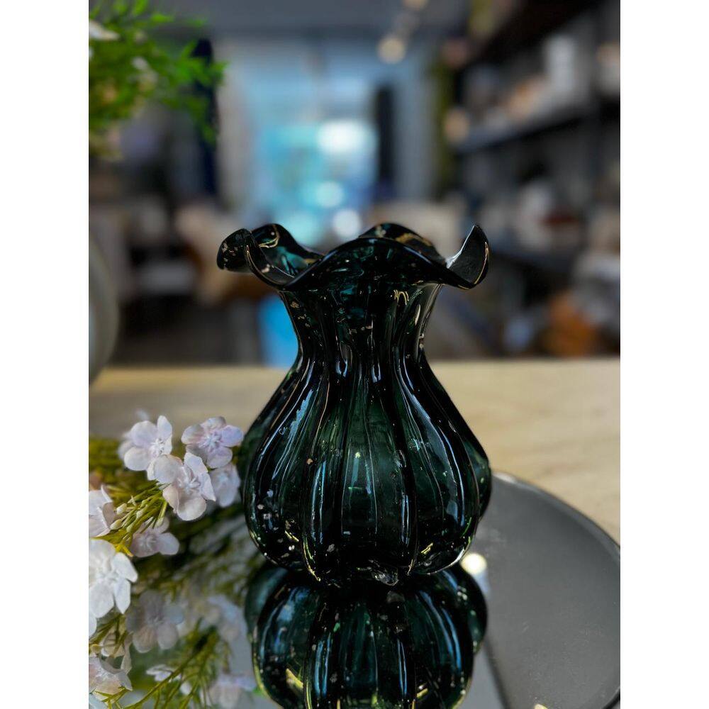 Vaso De Vidro Sodo-Calcico Italy Verde Esmeralda E Dourado