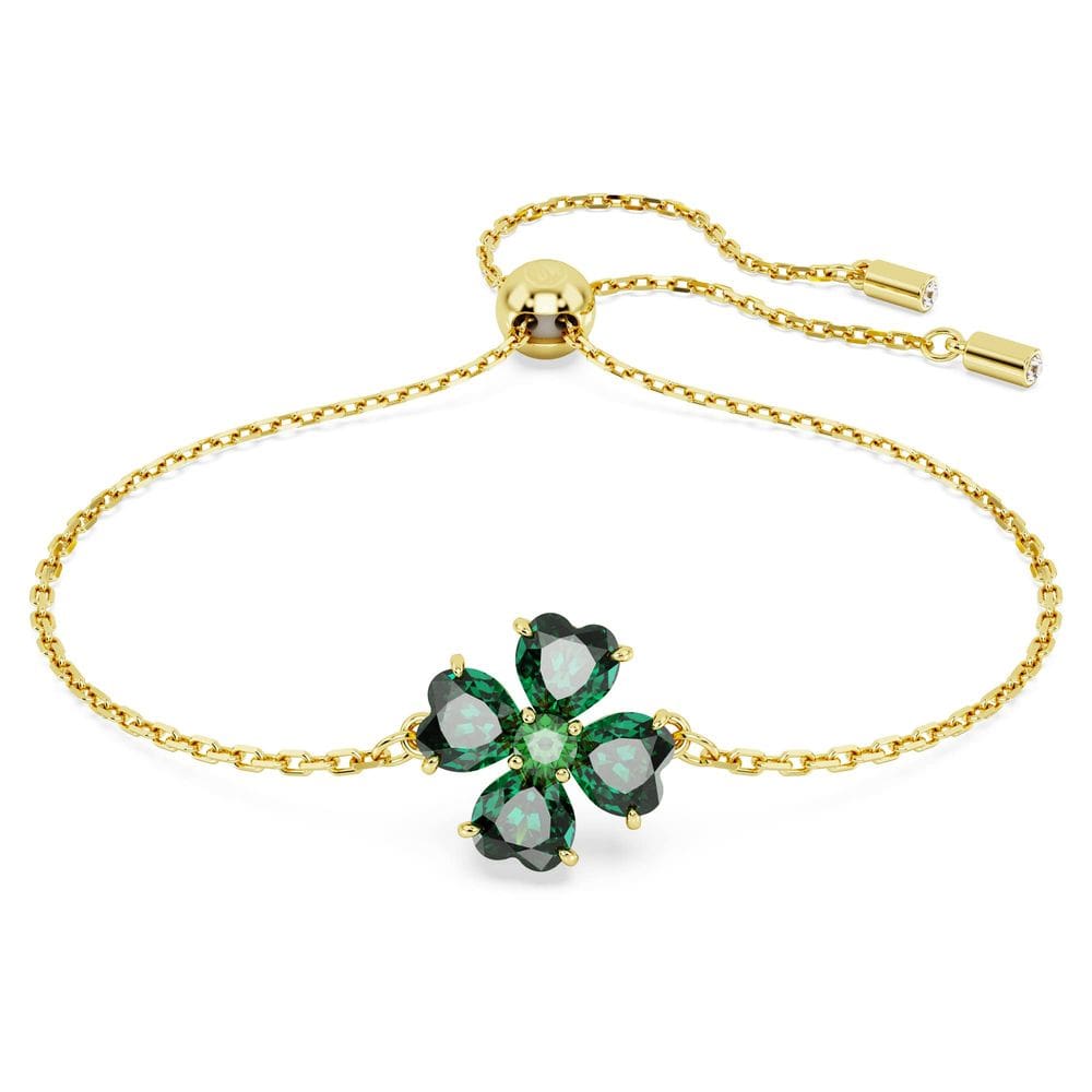 Pulseira Swarovski Idyllia dourada com pedras verdes
