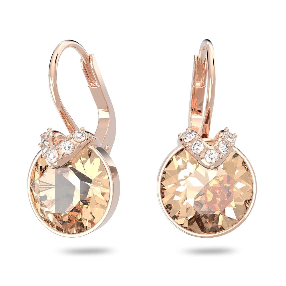 Brincos Swarovski Bella V, cristal rosa, banhados a ouro rosa